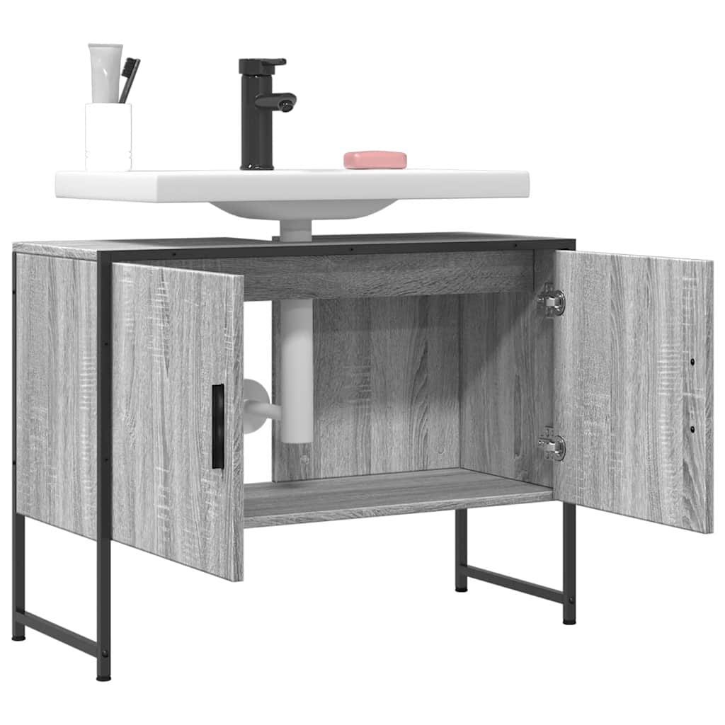Wastafelkast 80x33x60 cm bewerkt hout grijs sonoma eikenkleurig is nu te koop bij PeponiXL, paradijselijk wonen!