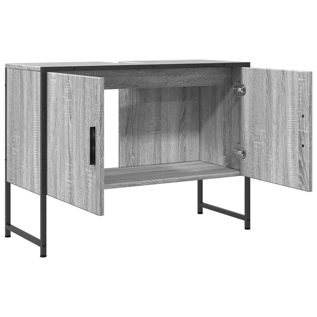 Wastafelkast 80x33x60 cm bewerkt hout grijs sonoma eikenkleurig is nu te koop bij PeponiXL, paradijselijk wonen!