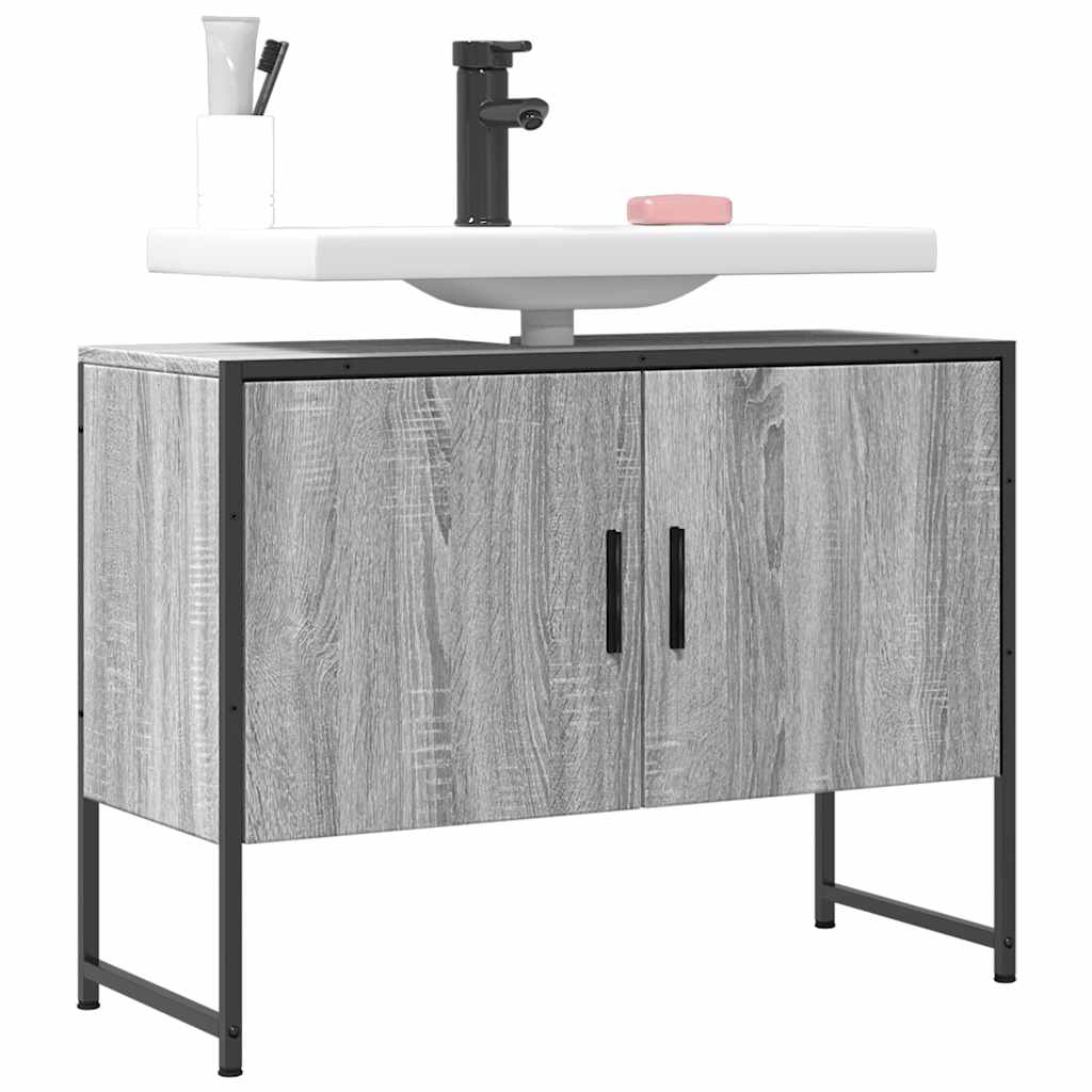 Wastafelkast 80x33x60 cm bewerkt hout grijs sonoma eikenkleurig is nu te koop bij PeponiXL, paradijselijk wonen!