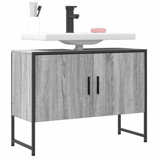 Wastafelkast 80x33x60 cm bewerkt hout grijs sonoma eikenkleurig is nu te koop bij PeponiXL, paradijselijk wonen!