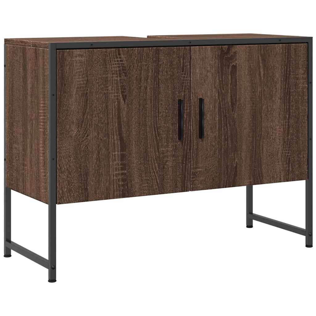 Wastafelkast 80x33x60 cm bewerkt hout bruin eikenkleurig is nu te koop bij PeponiXL, paradijselijk wonen!