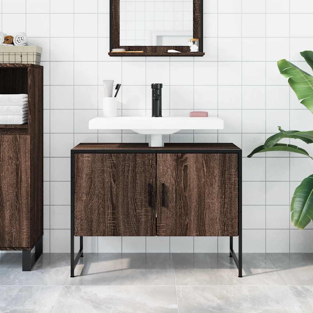 Wastafelkast 80x33x60 cm bewerkt hout bruin eikenkleurig is nu te koop bij PeponiXL, paradijselijk wonen!