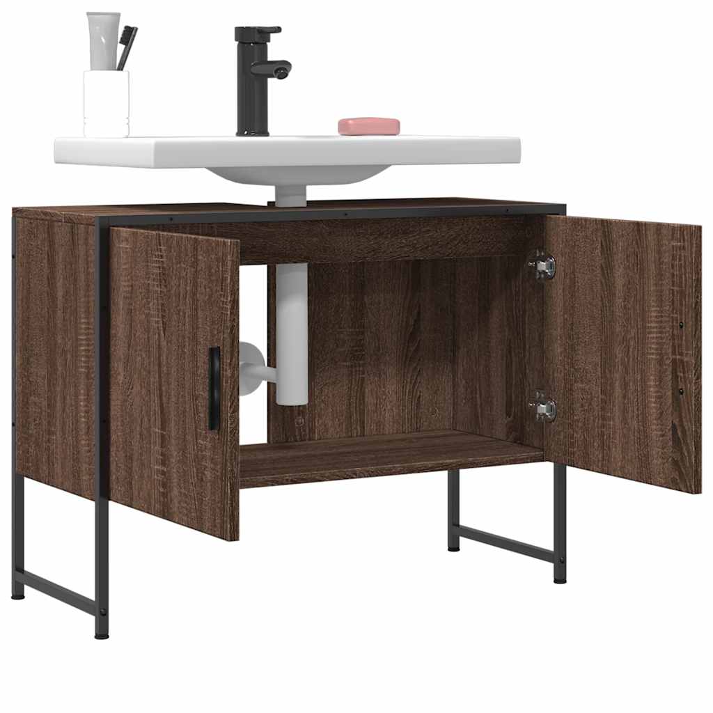 Wastafelkast 80x33x60 cm bewerkt hout bruin eikenkleurig is nu te koop bij PeponiXL, paradijselijk wonen!