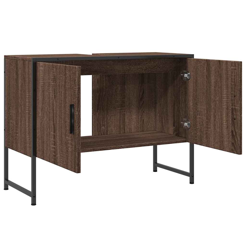 Wastafelkast 80x33x60 cm bewerkt hout bruin eikenkleurig is nu te koop bij PeponiXL, paradijselijk wonen!