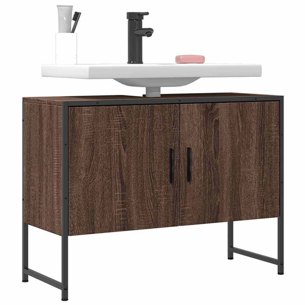Wastafelkast 80x33x60 cm bewerkt hout bruin eikenkleurig is nu te koop bij PeponiXL, paradijselijk wonen!