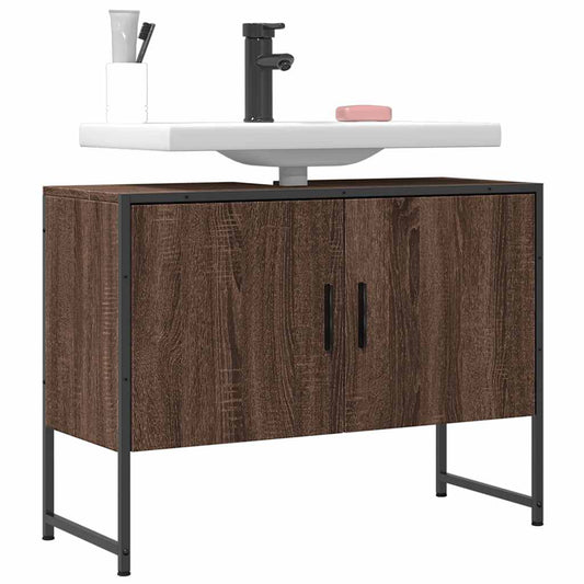 Wastafelkast 80x33x60 cm bewerkt hout bruin eikenkleurig is nu te koop bij PeponiXL, paradijselijk wonen!