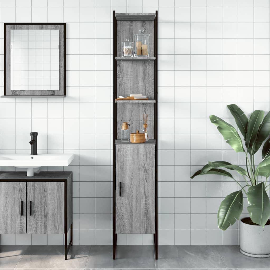 Badkamerkast 33x33x185,5 cm bewerkt hout grijs sonoma eiken is nu te koop bij PeponiXL, paradijselijk wonen!