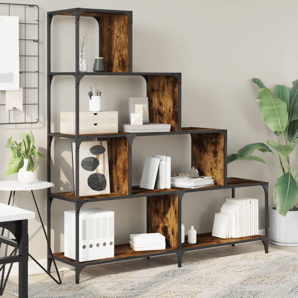 Boekenkast 4-laags 139x33,5x149 cm bewerkt hout gerookt eiken is nu te koop bij PeponiXL, paradijselijk wonen!