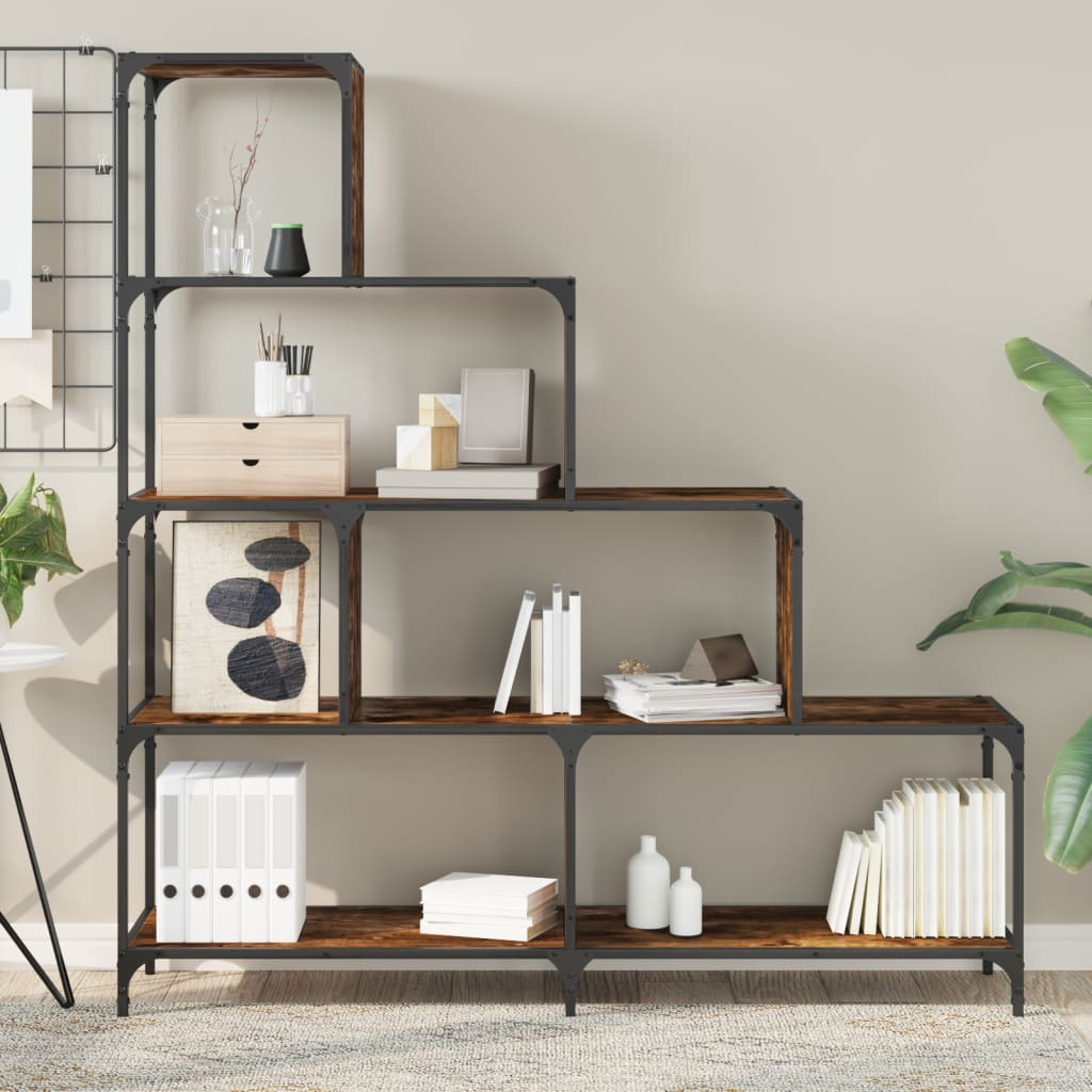 Boekenkast 4-laags 139x33,5x149 cm bewerkt hout gerookt eiken is nu te koop bij PeponiXL, paradijselijk wonen!
