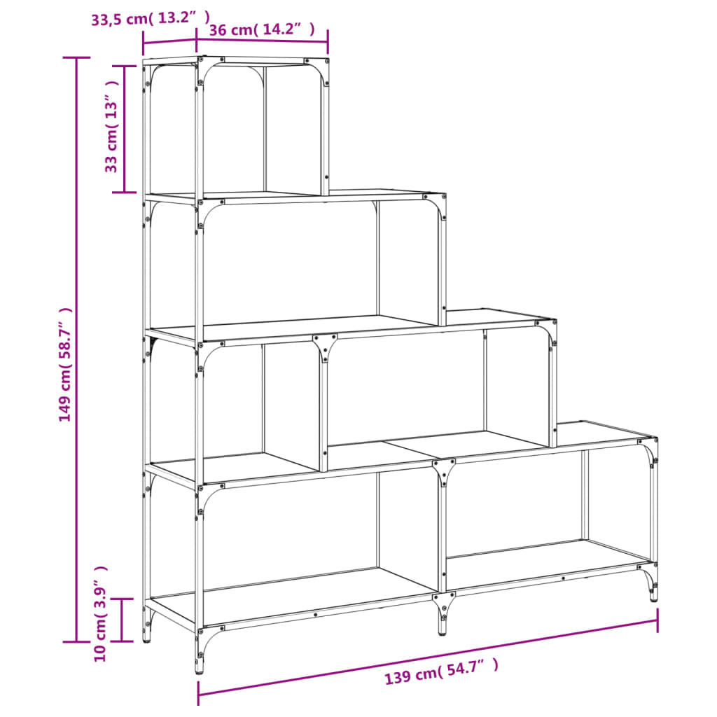 Boekenkast 4-laags 139x33,5x149 cm bewerkt hout gerookt eiken is nu te koop bij PeponiXL, paradijselijk wonen!