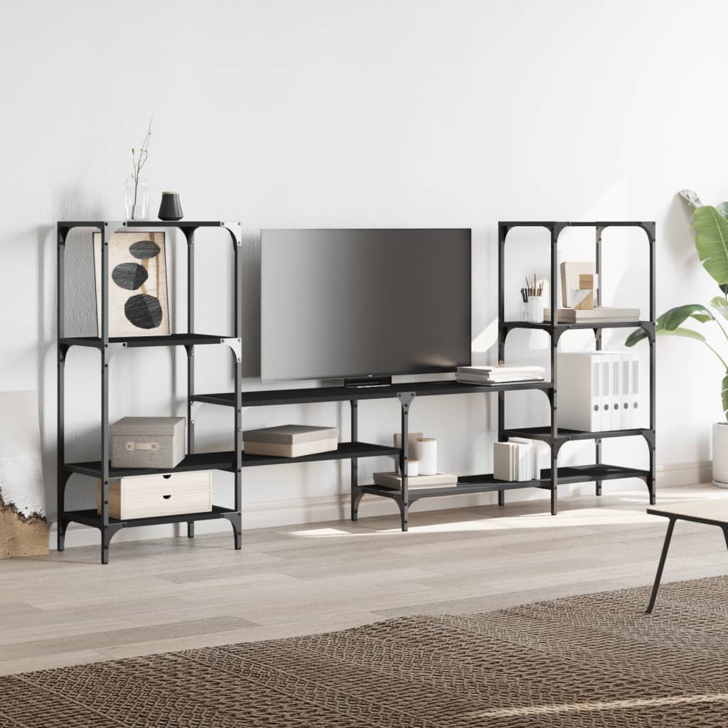 Tv-meubel 206,5x28,5x95 cm bewerkt hout zwart is nu te koop bij PeponiXL, paradijselijk wonen!