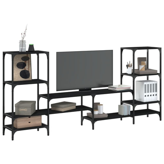 Tv-meubel 206,5x28,5x95 cm bewerkt hout zwart is nu te koop bij PeponiXL, paradijselijk wonen!