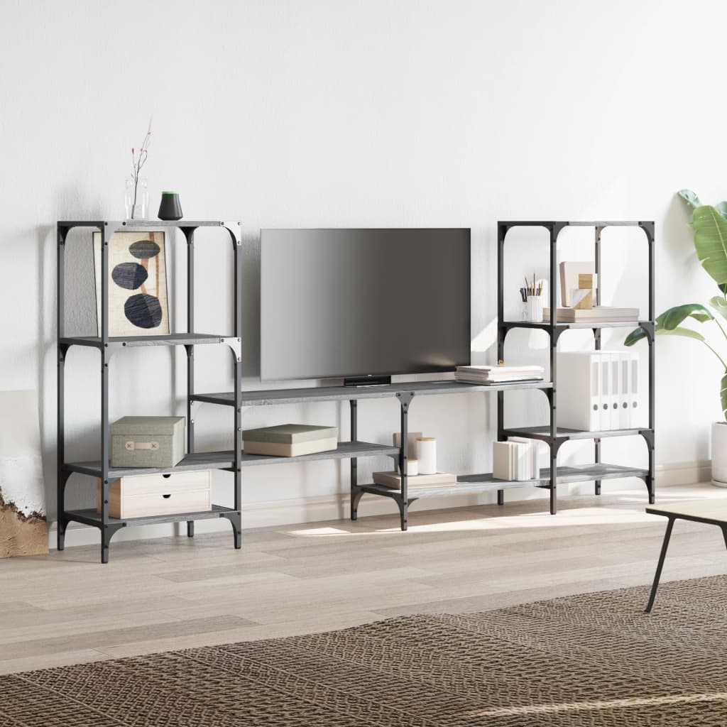 Tv-meubel 206,5x28,5x95 cm bewerkt hout grijs sonoma eikenkleur is nu te koop bij PeponiXL, paradijselijk wonen!