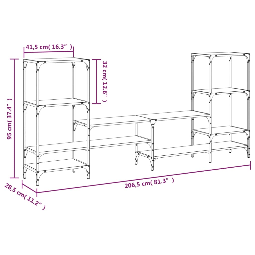 Tv-meubel 206,5x28,5x95 cm bewerkt hout grijs sonoma eikenkleur is nu te koop bij PeponiXL, paradijselijk wonen!
