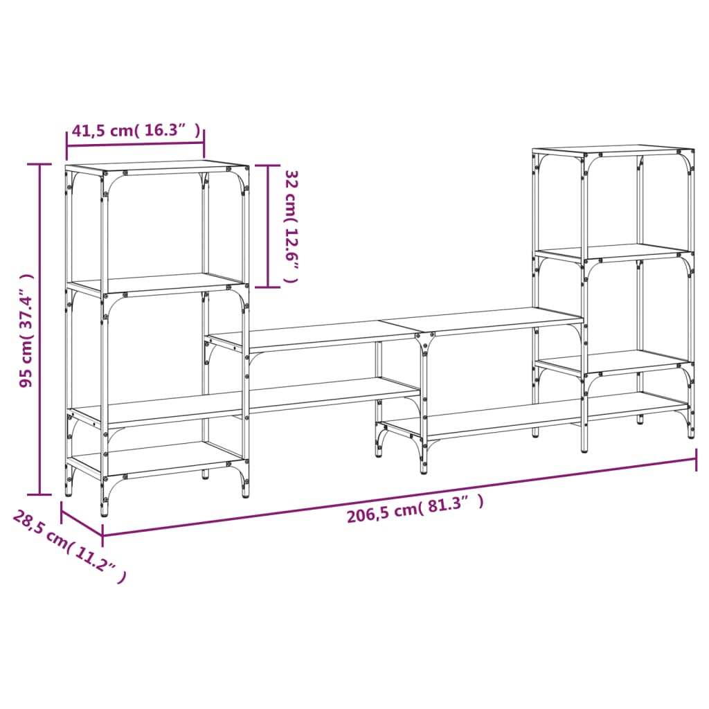 Tv-meubel 206,5x28,5x95 cm bewerkt hout bruin eikenkleurig is nu te koop bij PeponiXL, paradijselijk wonen!