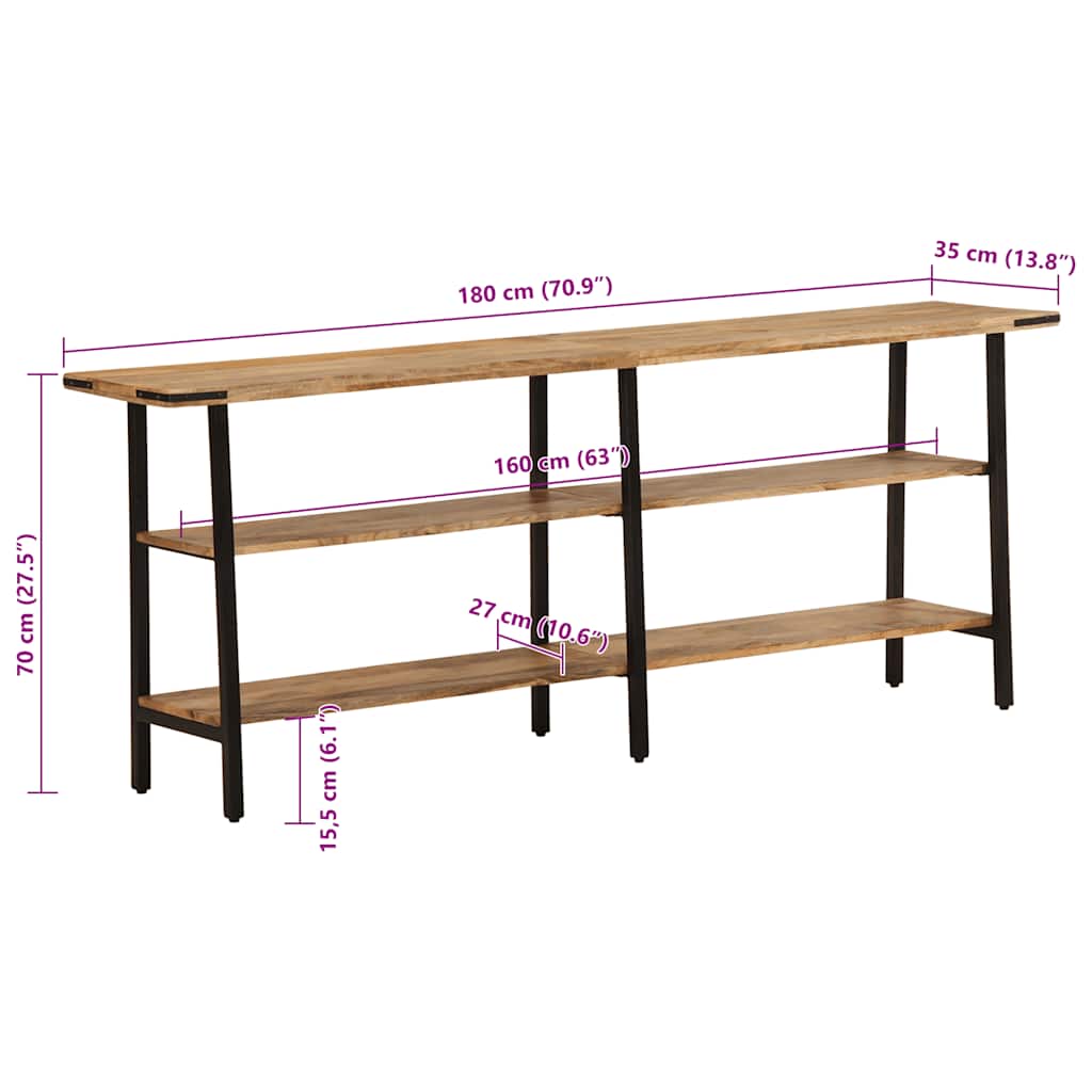 Wandtafel 180x35x70 cm massief mangohout is nu te koop bij PeponiXL, paradijselijk wonen!