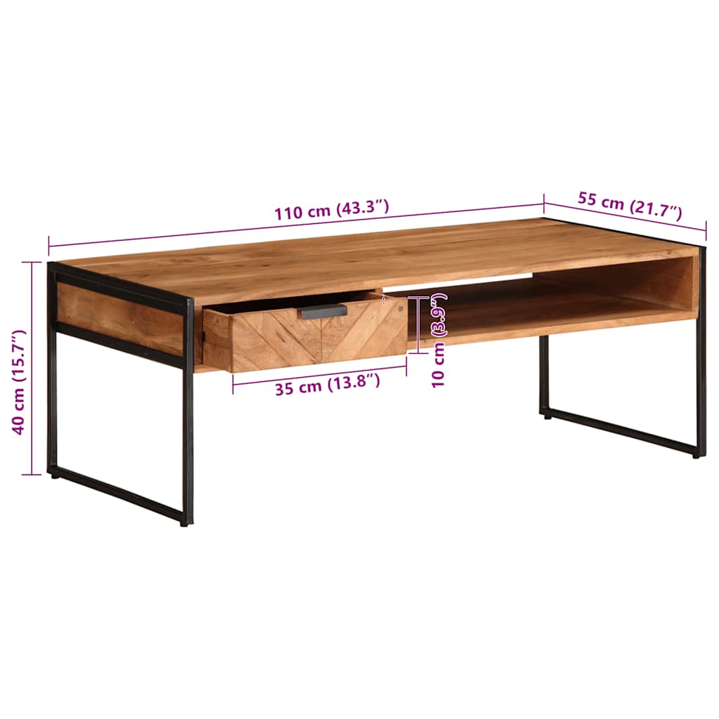 Salontafel 110x55x40 cm massief acaciahout is nu te koop bij PeponiXL, paradijselijk wonen!