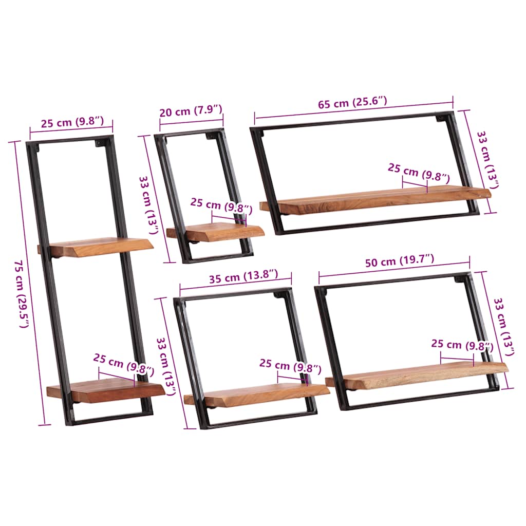 Wandplanken 5 stuks massief acaciahout is nu te koop bij PeponiXL, paradijselijk wonen!