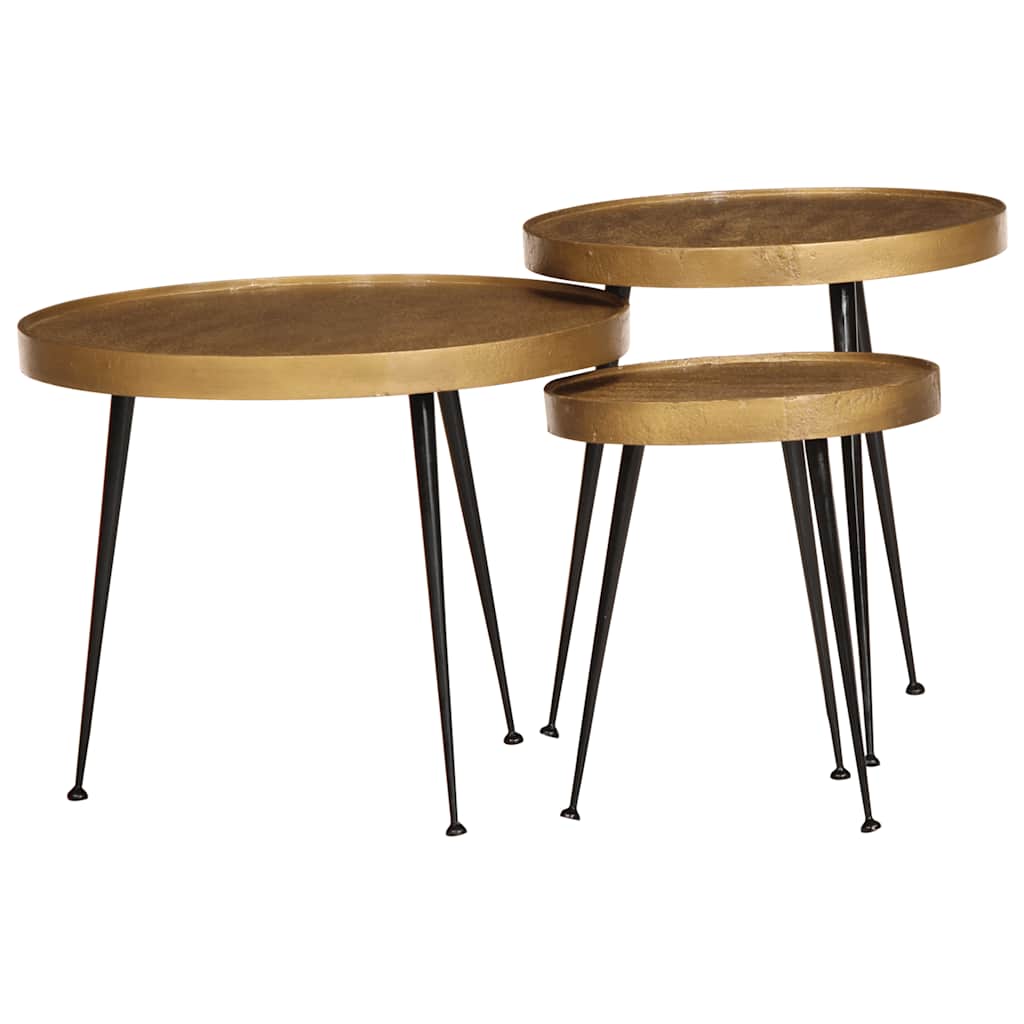 Salontafel 3 stuks Goudkleurig bewerkt hout is nu te koop bij PeponiXL, paradijselijk wonen!