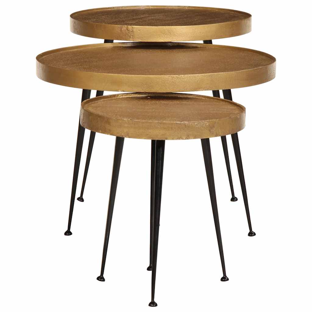 Salontafel 3 stuks Goudkleurig bewerkt hout is nu te koop bij PeponiXL, paradijselijk wonen!