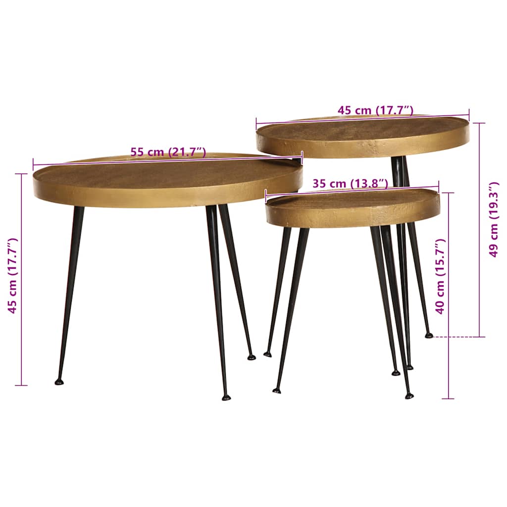 Salontafel 3 stuks Goudkleurig bewerkt hout is nu te koop bij PeponiXL, paradijselijk wonen!