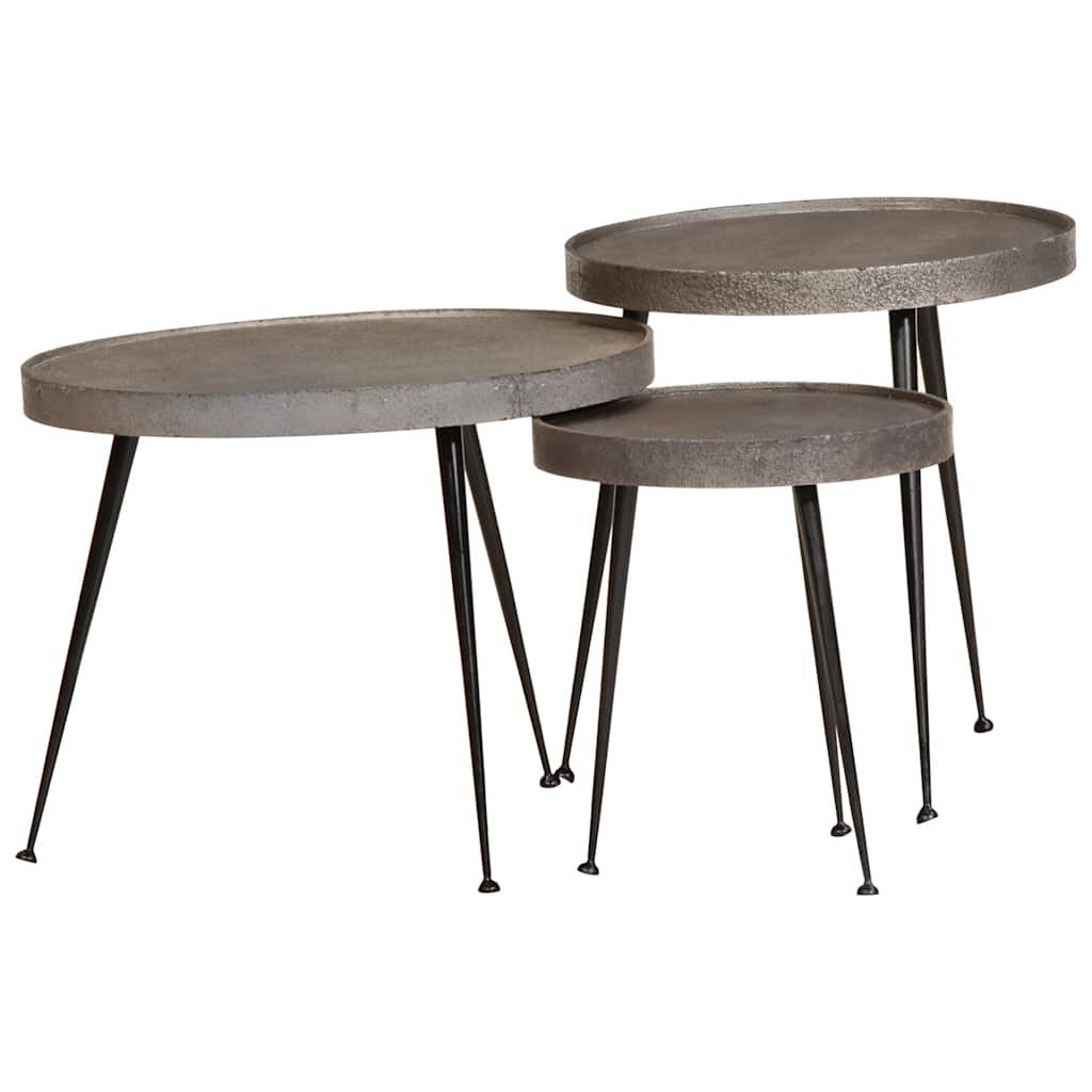 Salontafel 3 stuks zilverkleurig bewerkt hout is nu te koop bij PeponiXL, paradijselijk wonen!