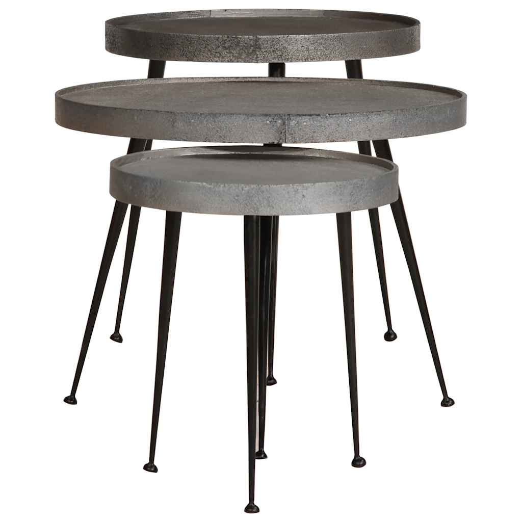 Salontafel 3 stuks zilverkleurig bewerkt hout is nu te koop bij PeponiXL, paradijselijk wonen!