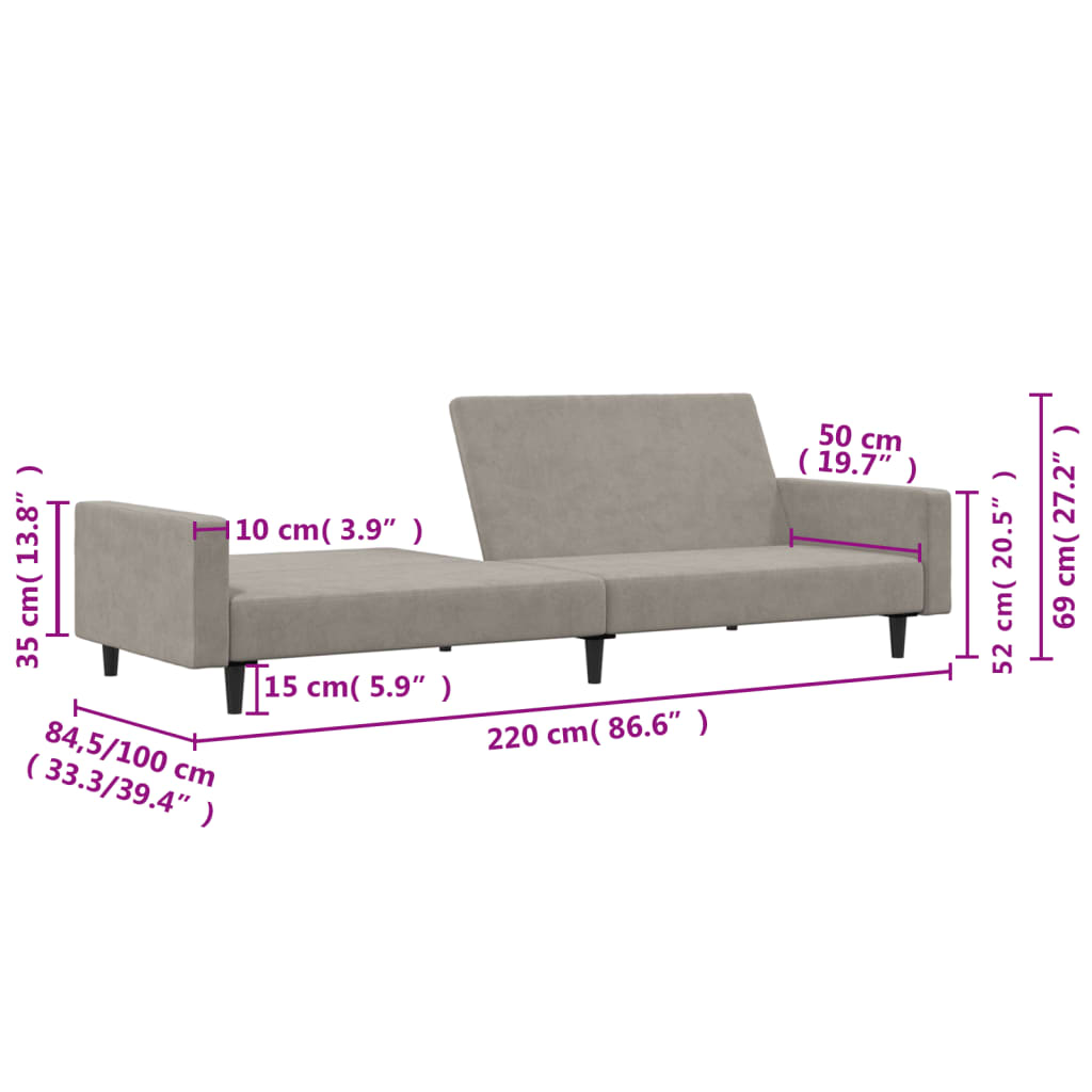 Slaapbank 2-zits fluweel lichtgrijs is nu te koop bij PeponiXL, paradijselijk wonen!