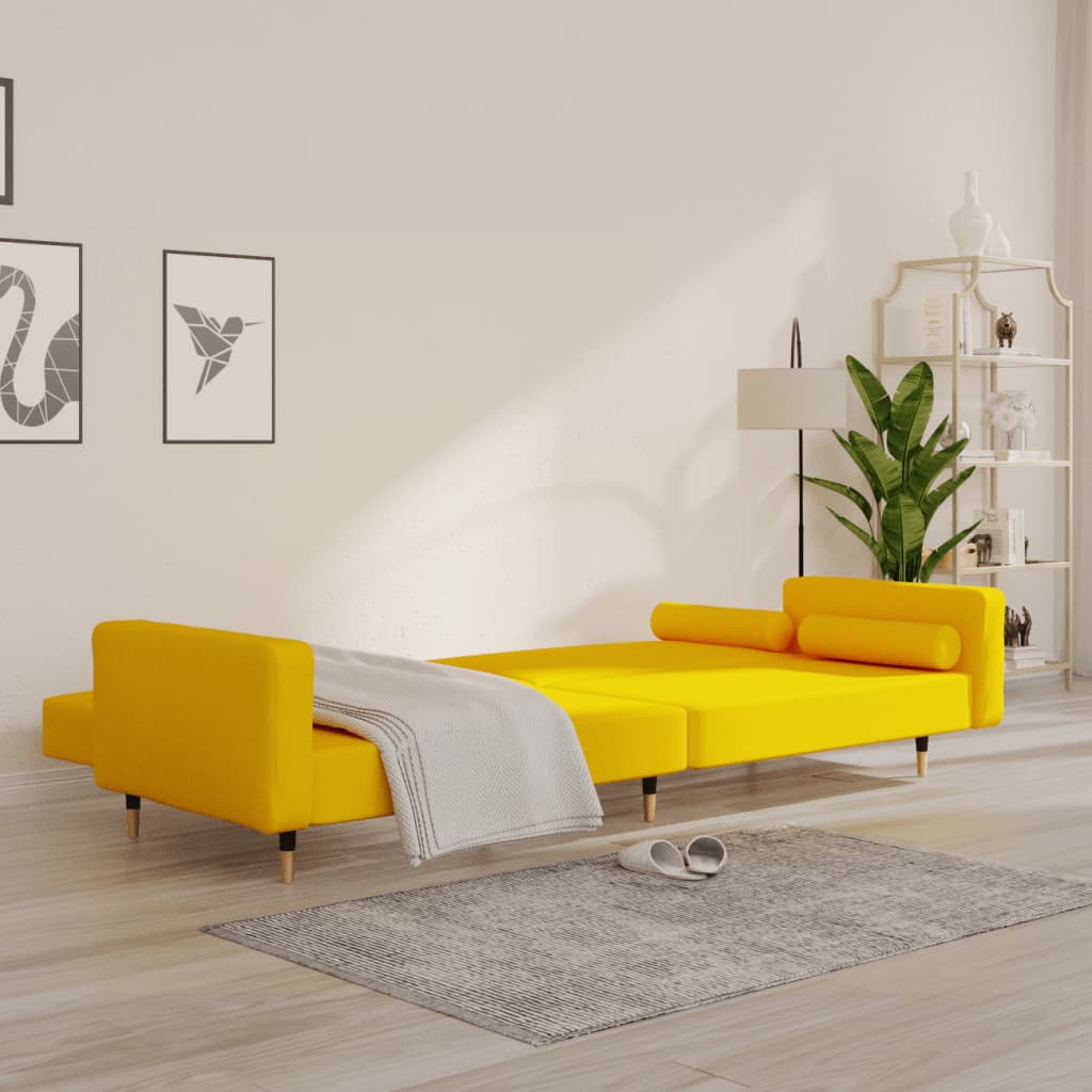 Slaapbank 2-zits met 2 kussens fluweel geel is nu te koop bij PeponiXL, paradijselijk wonen!