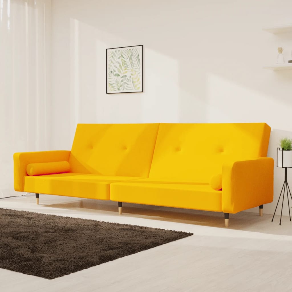 Slaapbank 2-zits met 2 kussens fluweel geel is nu te koop bij PeponiXL, paradijselijk wonen!
