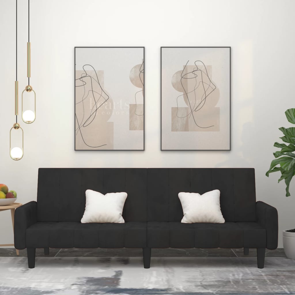 Slaapbank 2-zits fluweel zwart is nu te koop bij PeponiXL, paradijselijk wonen!