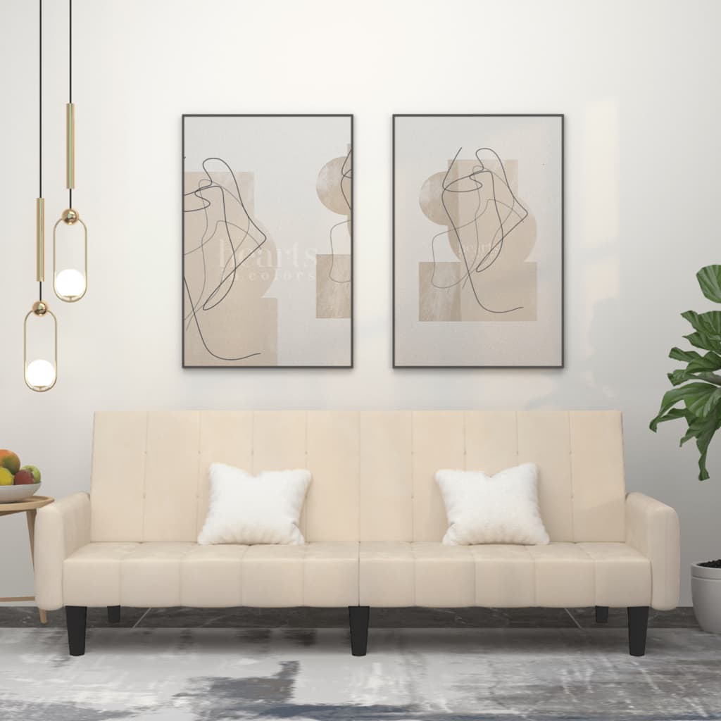 Slaapbank 2-zits fluweel crèmekleurig is nu te koop bij PeponiXL, paradijselijk wonen!