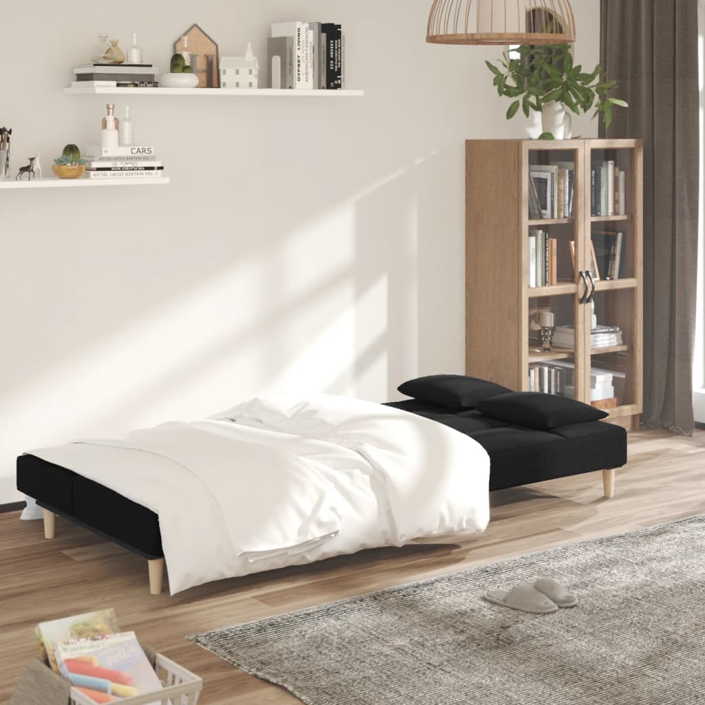 Slaapbank 2-zits met 2 kussens stof zwart is nu te koop bij PeponiXL, paradijselijk wonen!