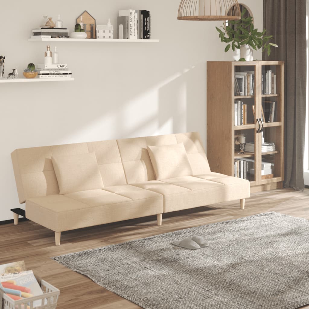 Slaapbank 2-zits met 2 kussens stof crèmekleurig is nu te koop bij PeponiXL, paradijselijk wonen!