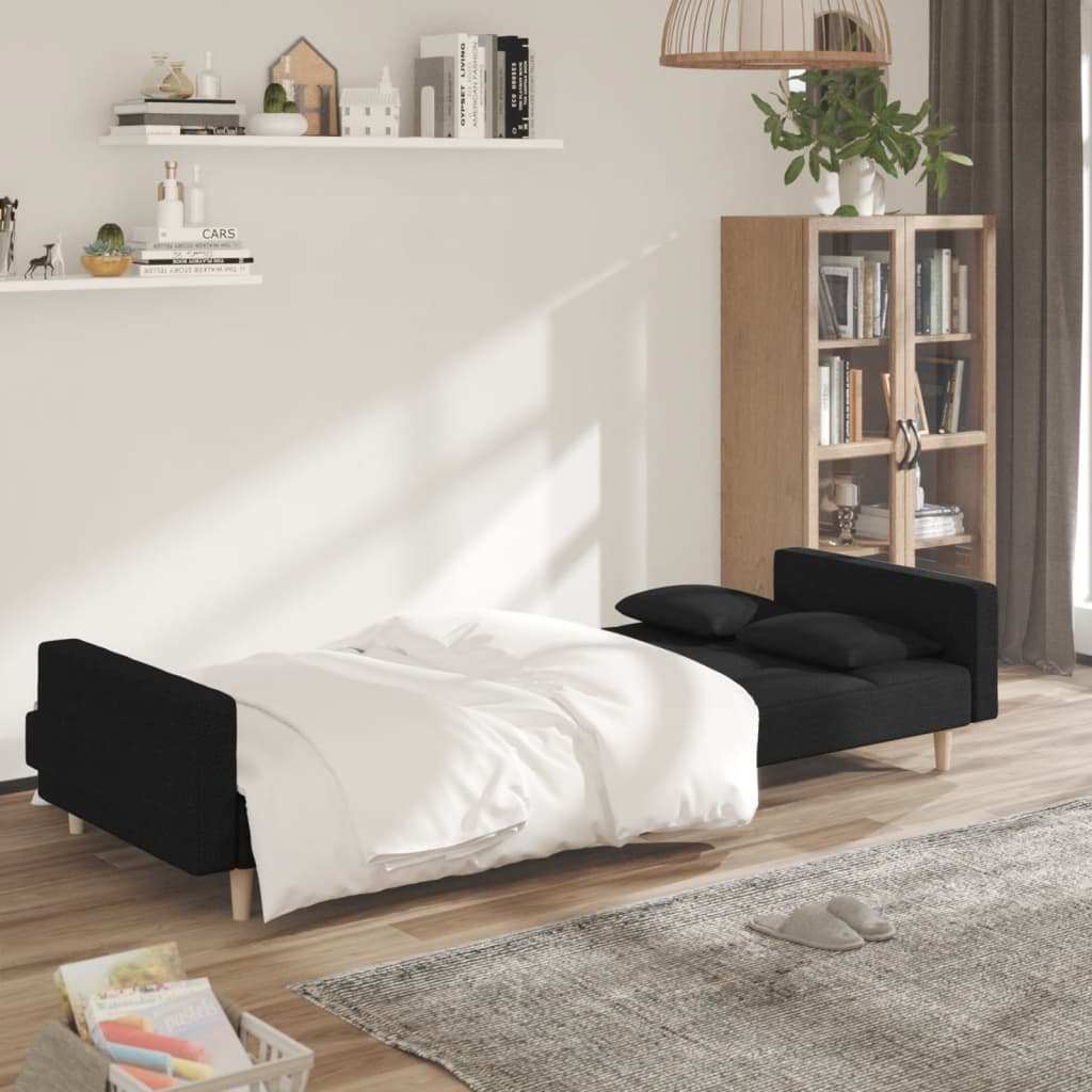 Slaapbank 2-zits met 2 kussens stof zwart is nu te koop bij PeponiXL, paradijselijk wonen!
