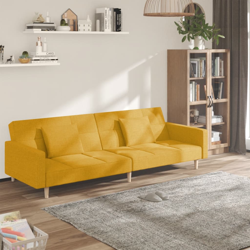 Slaapbank 2-zits met 2 kussens stof geel is nu te koop bij PeponiXL, paradijselijk wonen!