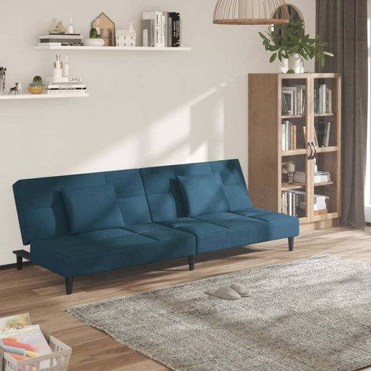 Slaapbank 2-zits met 2 kussens fluweel blauw is nu te koop bij PeponiXL, paradijselijk wonen!