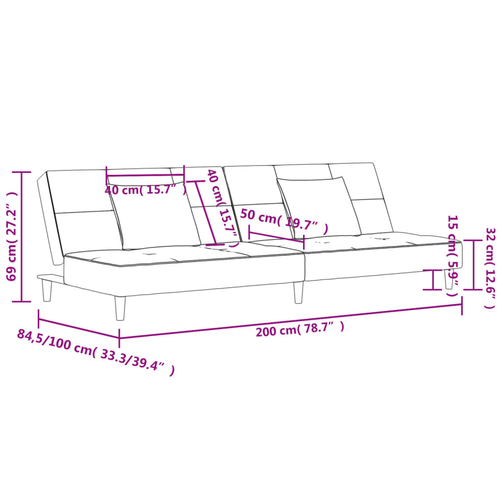 Slaapbank 2-zits met 2 kussens fluweel roze is nu te koop bij PeponiXL, paradijselijk wonen!