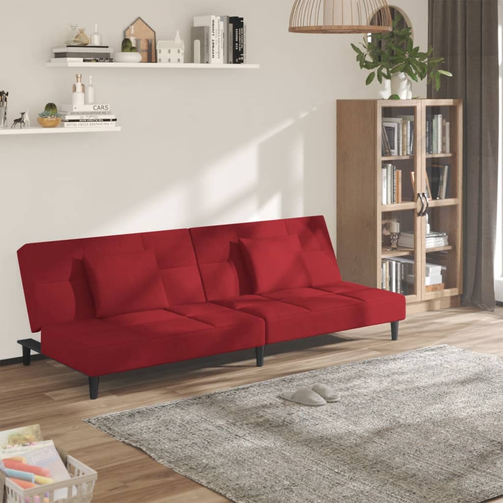 Slaapbank 2-zits met 2 kussens fluweel wijnrood is nu te koop bij PeponiXL, paradijselijk wonen!