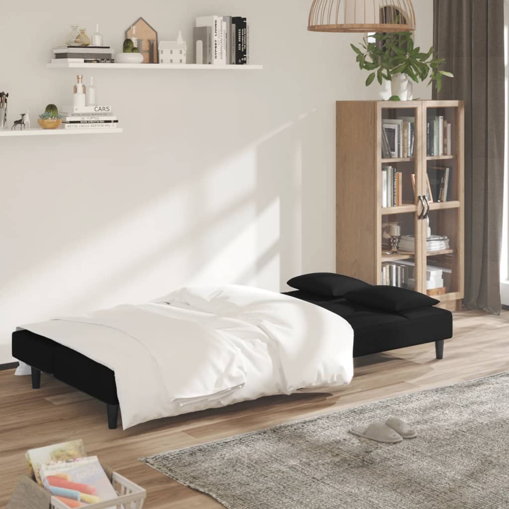 Slaapbank 2-zits met 2 kussens fluweel zwart is nu te koop bij PeponiXL, paradijselijk wonen!