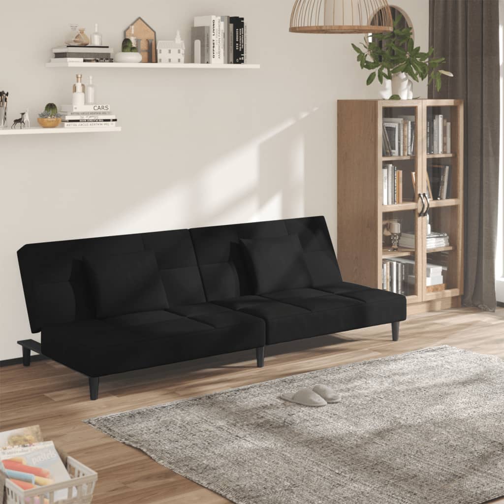 Slaapbank 2-zits met 2 kussens fluweel zwart is nu te koop bij PeponiXL, paradijselijk wonen!