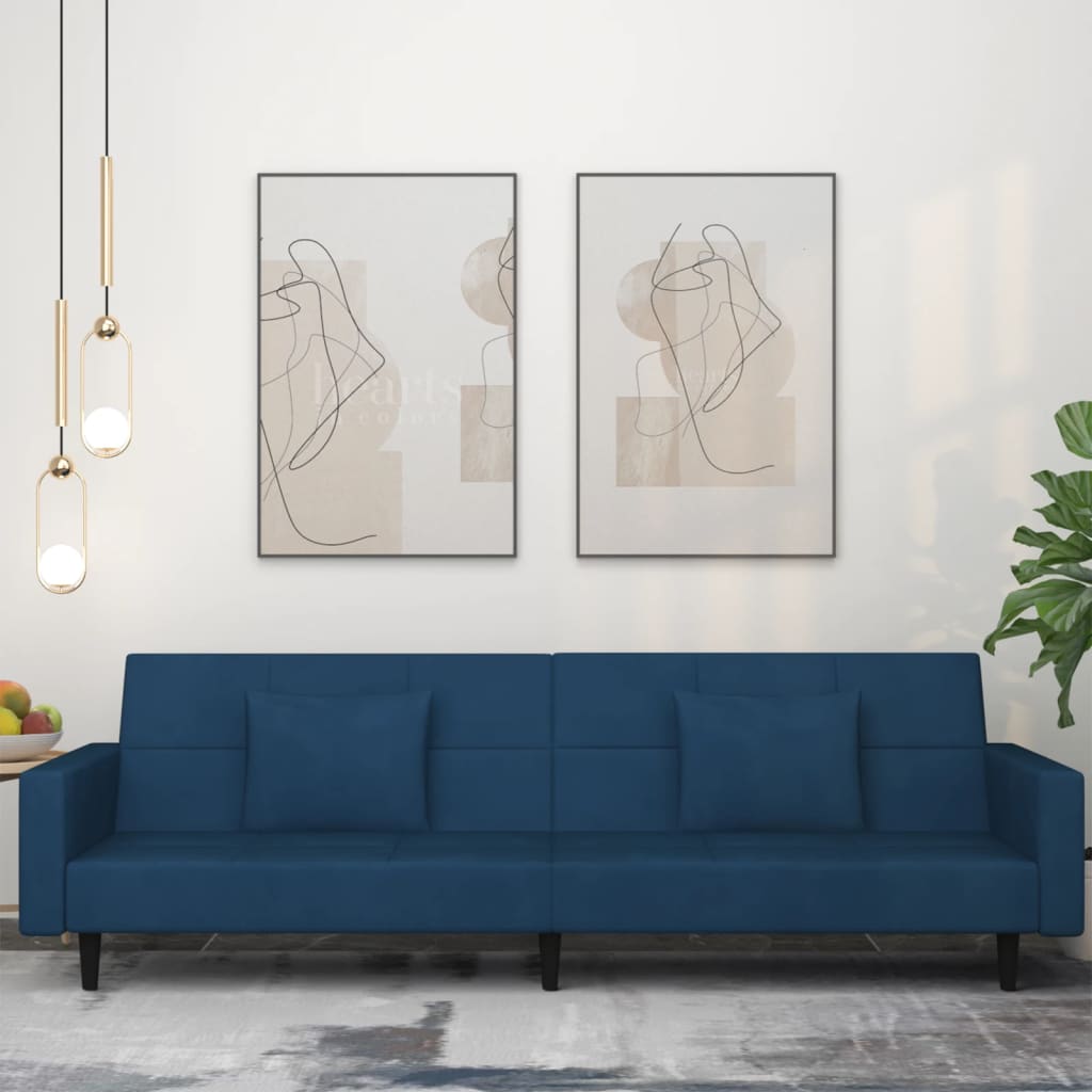 Slaapbank 2-zits met 2 kussens fluweel blauw is nu te koop bij PeponiXL, paradijselijk wonen!