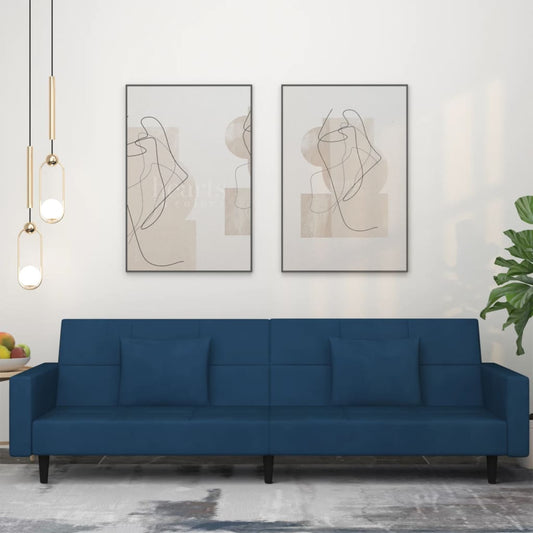 Slaapbank 2-zits met 2 kussens fluweel blauw is nu te koop bij PeponiXL, paradijselijk wonen!