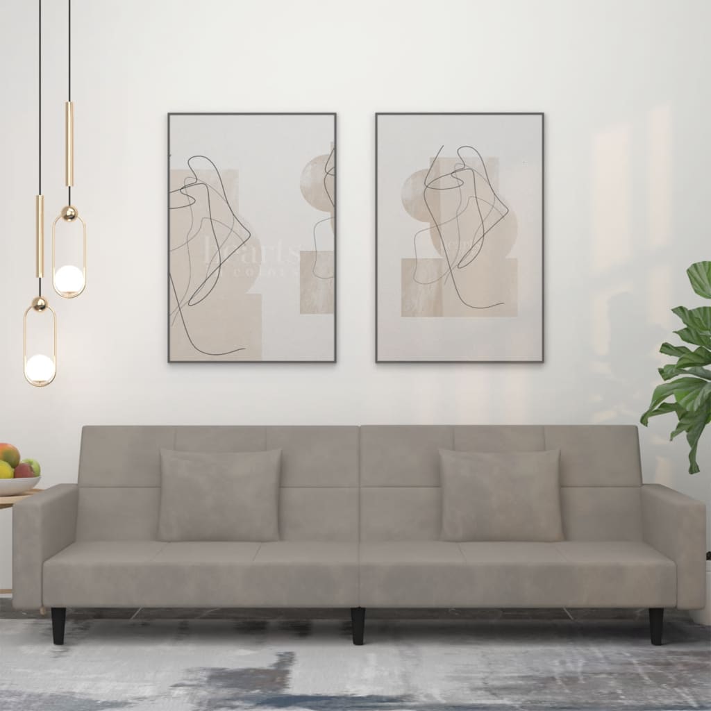 Slaapbank 2-zits met 2 kussens fluweel lichtgrijs is nu te koop bij PeponiXL, paradijselijk wonen!