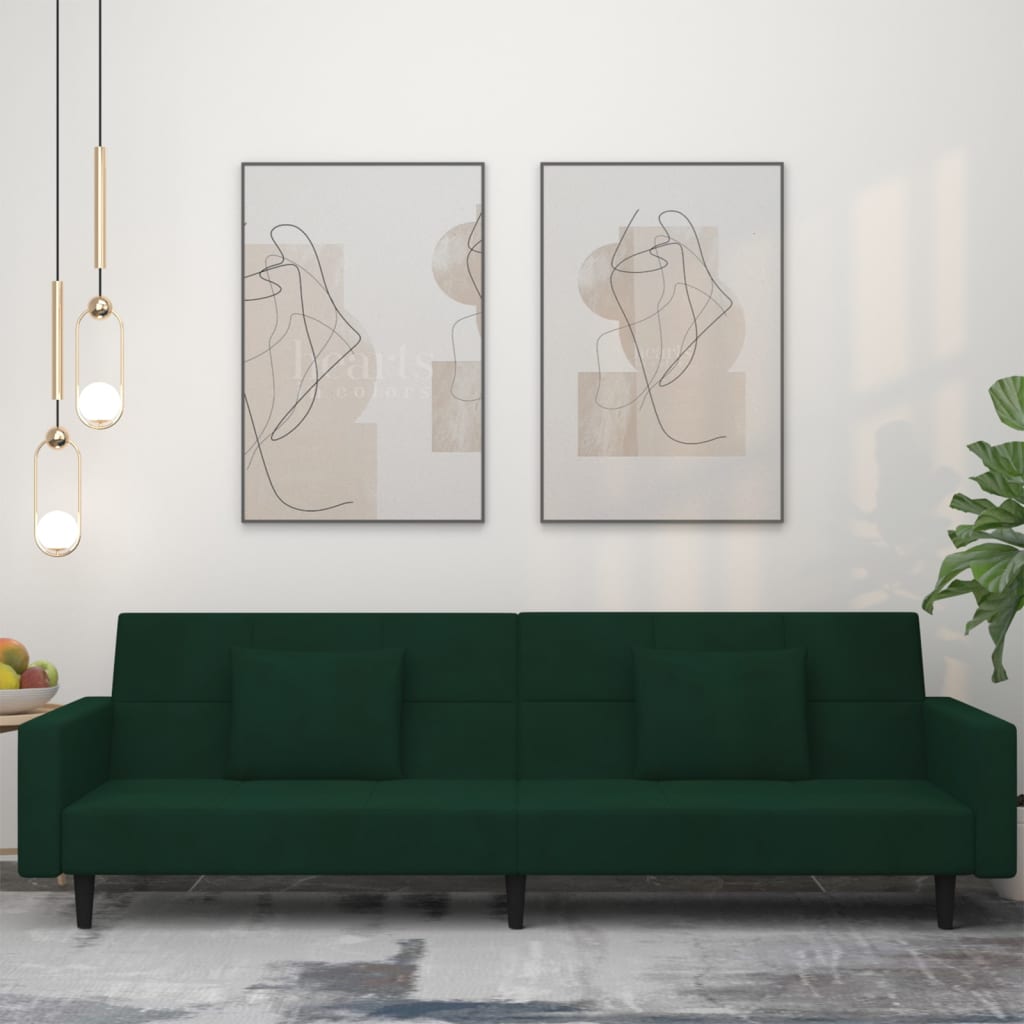 Slaapbank 2-zits met 2 kussens fluweel donkergroen is nu te koop bij PeponiXL, paradijselijk wonen!