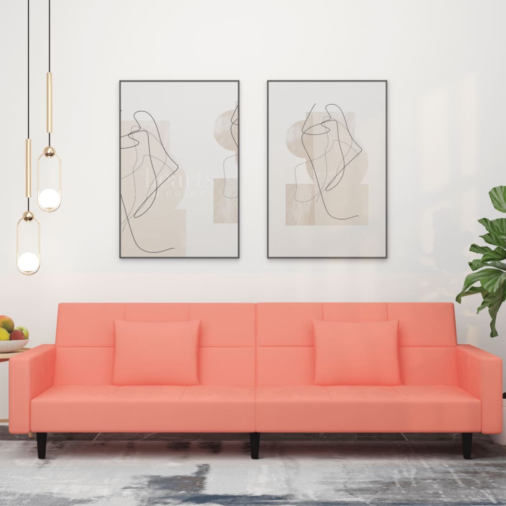 Slaapbank 2-zits met 2 kussens fluweel roze is nu te koop bij PeponiXL, paradijselijk wonen!