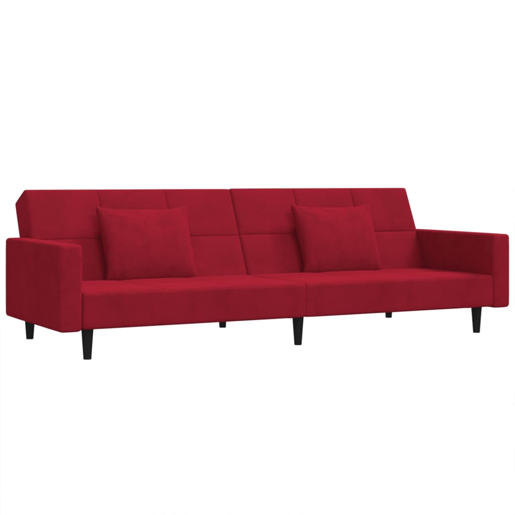 Slaapbank 2-zits met 2 kussens fluweel wijnrood is nu te koop bij PeponiXL, paradijselijk wonen!