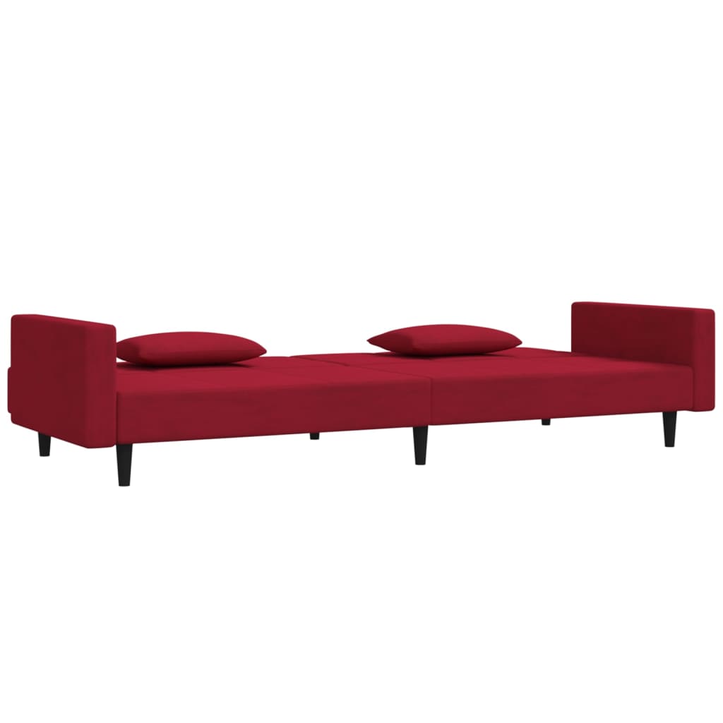 Slaapbank 2-zits met 2 kussens fluweel wijnrood is nu te koop bij PeponiXL, paradijselijk wonen!