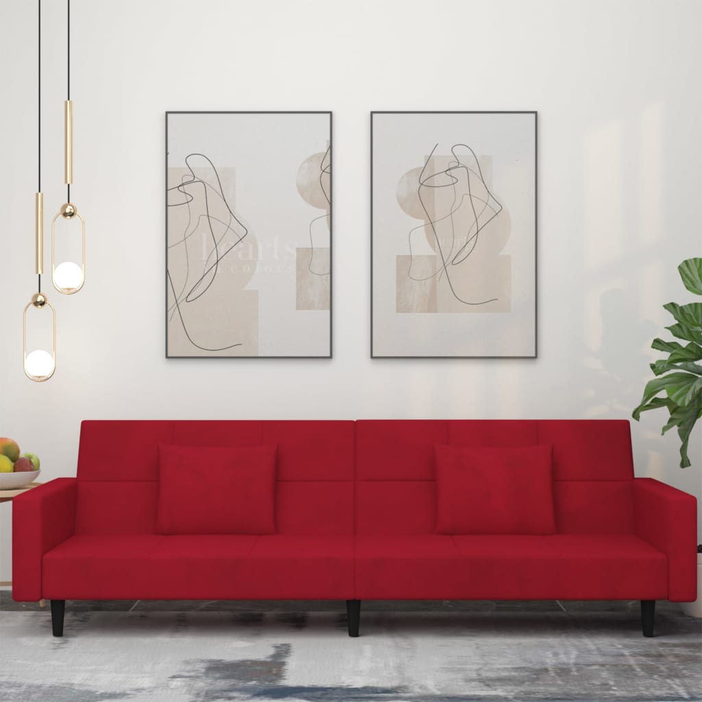 Slaapbank 2-zits met 2 kussens fluweel wijnrood is nu te koop bij PeponiXL, paradijselijk wonen!