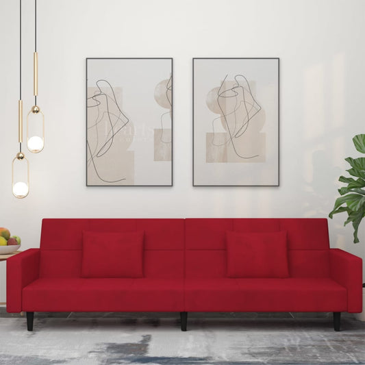 Slaapbank 2-zits met 2 kussens fluweel wijnrood is nu te koop bij PeponiXL, paradijselijk wonen!